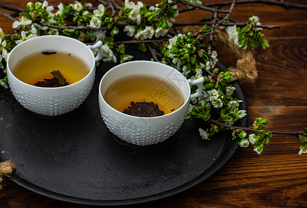 茶空间茶茶时间概念杯子假期框架卡片乡村花瓶植物群背景