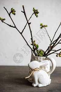 复活节假日卡概念陶瓷乡村卡片桌子环境装饰花瓶假期风格植物群图片