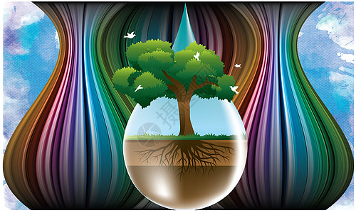 在抽象背景上节约用水和树木叶子环境三角形海报彩虹卡通片时间收藏星星夫妻图片
