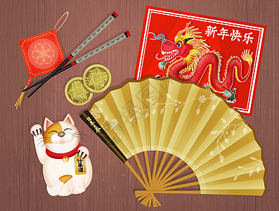 中文本对象举图祷告卡片护身符筷子文字招财猫表意硬币插图运气图片
