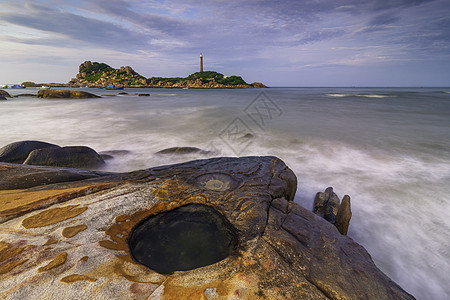 Ke Ga灯塔 在越南中部Binh Thuan的Phan Thiet有名的访问地点日落地平线科嘎地标旅行岩石支撑冲浪风暴海景图片