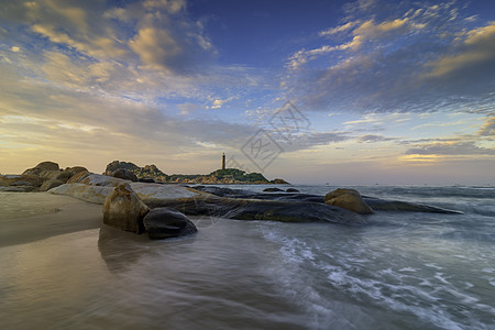 Ke Ga灯塔 在越南中部Binh Thuan的Phan Thiet有名的访问地点旅行支撑全景海景多云安全冲浪风暴日落地标图片