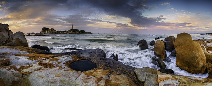 Ke Ga灯塔 在越南中部Binh Thuan的Phan Thiet有名的访问地点冲浪地平线风景风暴全景天空安全多云岩石日落图片