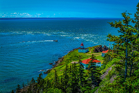 灯塔光新斯科舍海运山顶餐厅爬坡旅游房子海洋山坡海角海湾背景