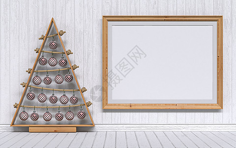 模拟空白木制相框圣诞装饰 3图片