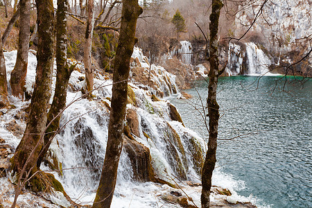 克罗地亚普利维茨湖国家公园湖泊季节森林天堂环境旅游冒险公园青色国家图片