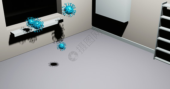 电晕病毒攻击的 3d 渲染室图片