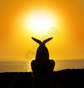 太阳下女人的背影太阳美丽天堂精神天空生态女孩幸福海洋活力图片