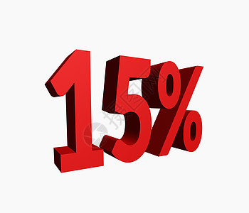 三维 3D 红色 15% 用于优惠销售促销的单词标题 在白背景中孤立图片