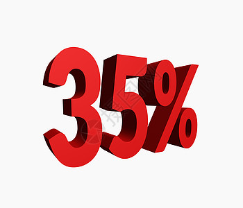 3D 以优惠销售促销为题名 将红色降幅从字标题下调35% 在白背景中孤立图片