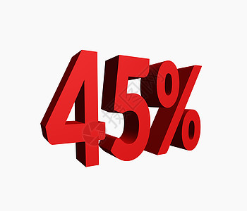 三维 3D 红色 45% 用于优惠销售促销的单词标题 在白背景中孤立图片