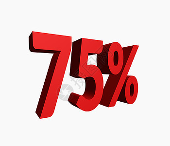三维 3D 红色 75% 用于优惠销售促销的单词标题 在白背景中孤立图片