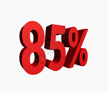 三维 3D 红色 85% 用于优惠销售促销的单词标题 在白背景中孤立图片