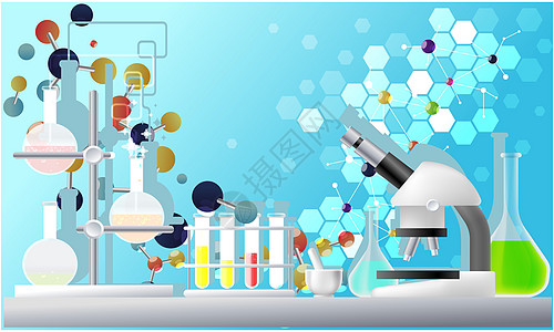 背景为科学设计的测试实验室的抽象视图床单烧瓶器皿实验技术生物显微镜蓝色化学框架图片