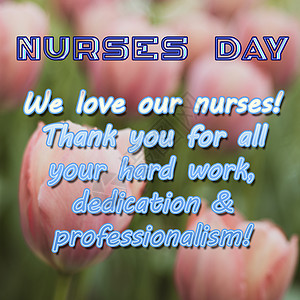粉红色郁金香背景上写着护士医疗假期的问候语图片