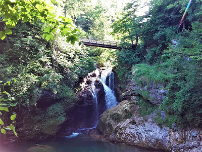 位于Bled附近Vintgar峡谷尾端的苏姆瀑布桥图片