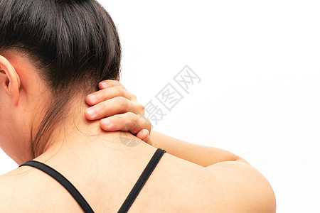 女青年颈部和肩部疼痛伤害 保健和医疗a皮肤脊柱背痛脖子手指痛苦女性女孩教育治疗图片