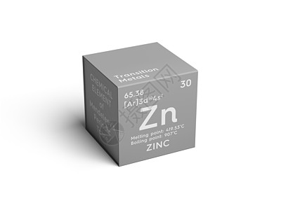 Zinc 过渡金属 门捷列夫周期的化学元素i质量化学品盒子正方形3d原子插图科学符号渲染图片