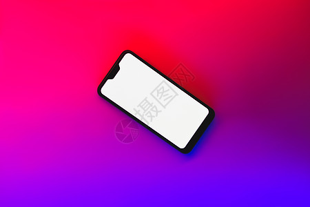 霓虹灯背景下的现代通用智能手机屏幕辉光色域白色展示电话空间红色紫色图片