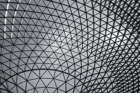 三角形图案结构的玻璃钢建筑 未来曲线天花板材料圆顶建筑学玻璃金属技术控制板框架图片