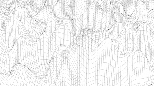 计算机生成方格纹理 波浪复古背景的 3D 渲染线条网络技术数据运动矩阵白色海浪细胞平方图片