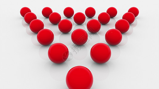 计算机生成的十五个红球组成 在平面上排成三角形  3d 渲染等距背景图片