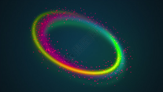由彩虹线和彩色发光颗粒组成的环形  3d 渲染计算机生成的魔术背景光环辉光粒子光束光泽度魔法电脑辉煌火花螺旋图片