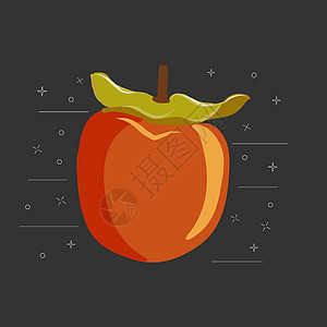 黑背景矢量图上的卡基水果切片种子甜点食物插图叶子橙子作品热带生态食品图片