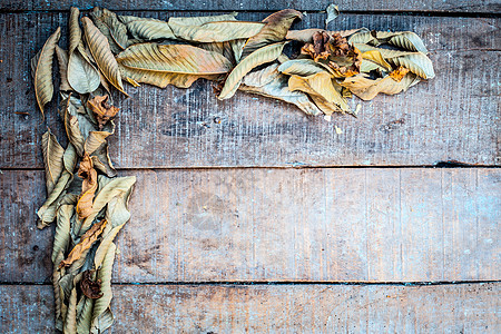 在粗糙的木质表面上特写英文字母 L 形成 上面有秋天的干叶 爱 孤独等的概念边界大号感恩树叶季节植物桌子叶子编队英语图片