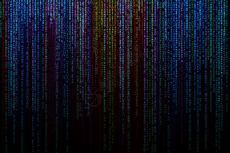 黑客数字矩阵背景与彩色蓝光黑色数据技术代码编码网络全球运动软件插图背景