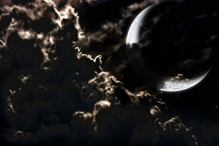 乌云背后的月亮风景月球场景蓝色月光黑暗图片