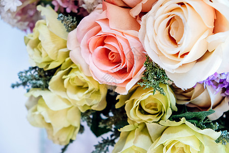 花卉背景婚礼花束美丽紫色园艺粉色作品玫瑰摄影塑料背景图片