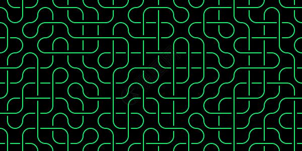 黑色背景上的绿色无缝旋流线 现代条纹通路纹理 迷宫线背景图片