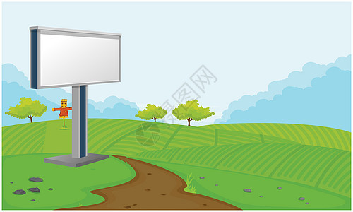 在路边观的空布告板广告中模拟插图城市展示草地木板海报横幅环境国家街道商业图片