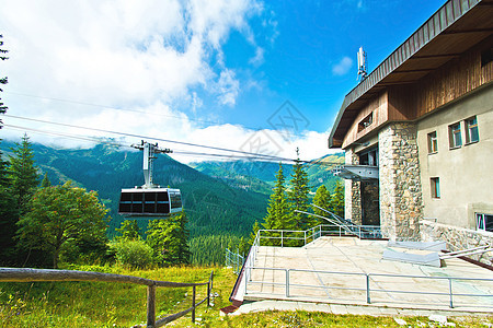 山上的Gondola电缆车运动博览会旅游天空游客天线活动晴天电梯高山图片