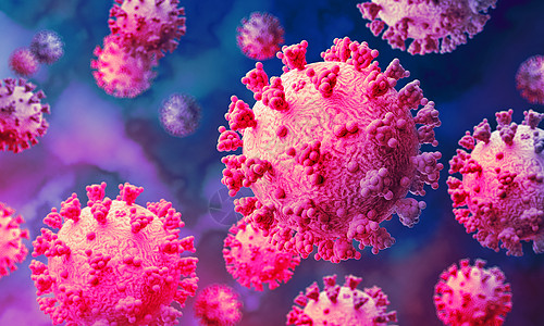COVID19 病毒的彩色医学图解插图细胞危害感染生物冒险微生物学预防微生物病原图片