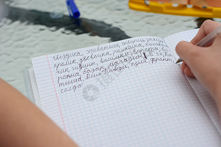 儿童学会在笔记本中正确写信 用俄文写各种字词和文字图片