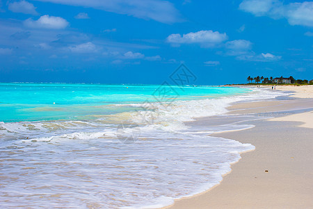完美的白色海滩 加勒比岛上有绿绿水假期风景娱乐旅行海洋海岸线海景蓝色天堂异国图片
