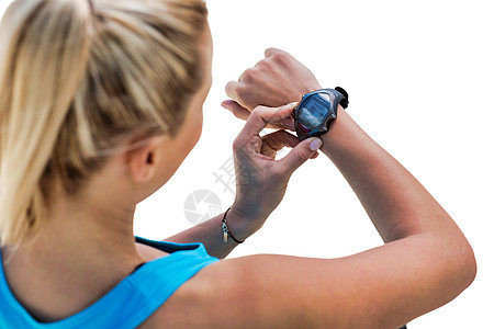 终止活跃妇女对其健康手腕表设定定时器图片
