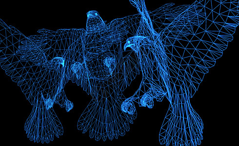 牛分解图Eagles 3d 渲染的隔离低聚图形设计金属绘画标识数据野生动物框架自由草图荒野翅膀背景