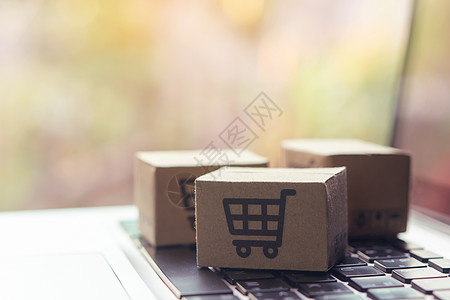 在线购物纸箱或带购物车的包裹 l货运运输支付市场销售零售商目录船运网关互联网图片