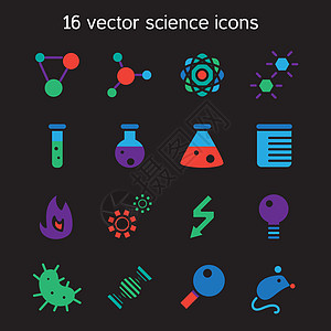科学集图标老鼠技术计算器灯泡细胞物理药品收藏玻璃化学图片