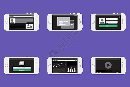 智能手机上的 Web 模板表格界面邮件卡片原型用户商业通讯笔记本框架浏览器图片