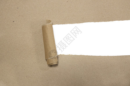 圆棕色包裹卷叠纸 有空白白复写空间插图损害空白床单边缘礼物卡片卷曲盒子白色背景图片