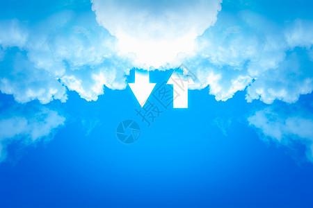 云数据存储概念 蓝天背景上的白云和箭头安全技术白色网络全球互联网手机天空服务器办公室图片