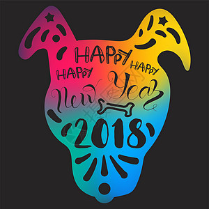 新年快乐 2018 年 Letterin艺术明信片庆典小狗礼物动物猎犬问候语标签贴纸图片