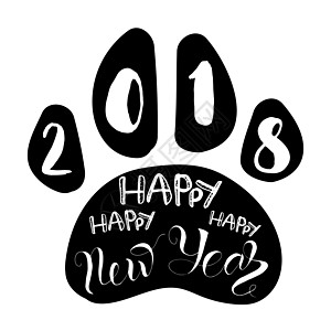 新年快乐 2018 年 Letterin横幅打印脚本贴纸礼物刻字猎犬艺术卡片庆典图片