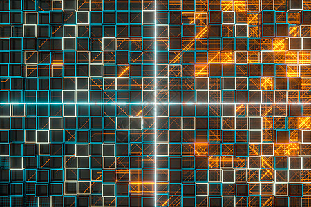 发光立方体块玻璃材质3d 渲染盒子蓝色飞机互联网区块链网格科幻科学正方形数据图片