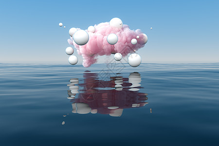 云层和几何图在湖上漂浮 3D投影环境卡通片海浪旅游戏剧性海景天堂数字反射地平线图片