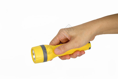闪光灯灯泡按钮黄色塑料皮肤活力探照灯光束身体拇指图片